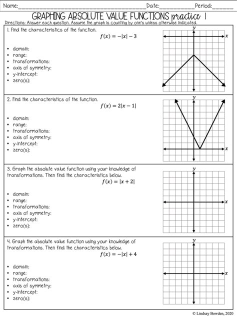 Lesson 2-5: Absolute Value Functions and Graphs Worksheet for 8th